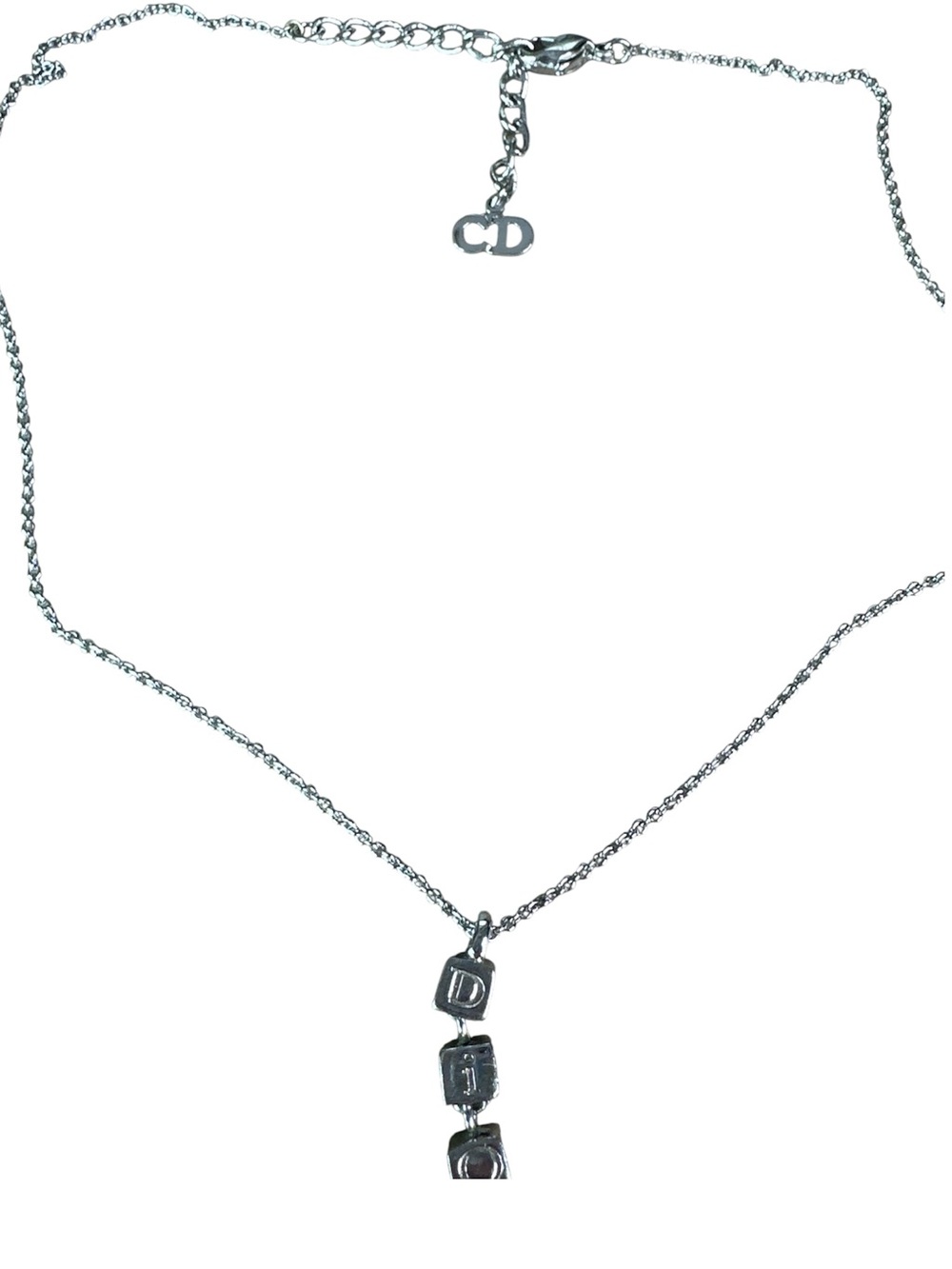 DIOR Silver Letter-Block Drop Pendant Necklace - Picture 3 of 5